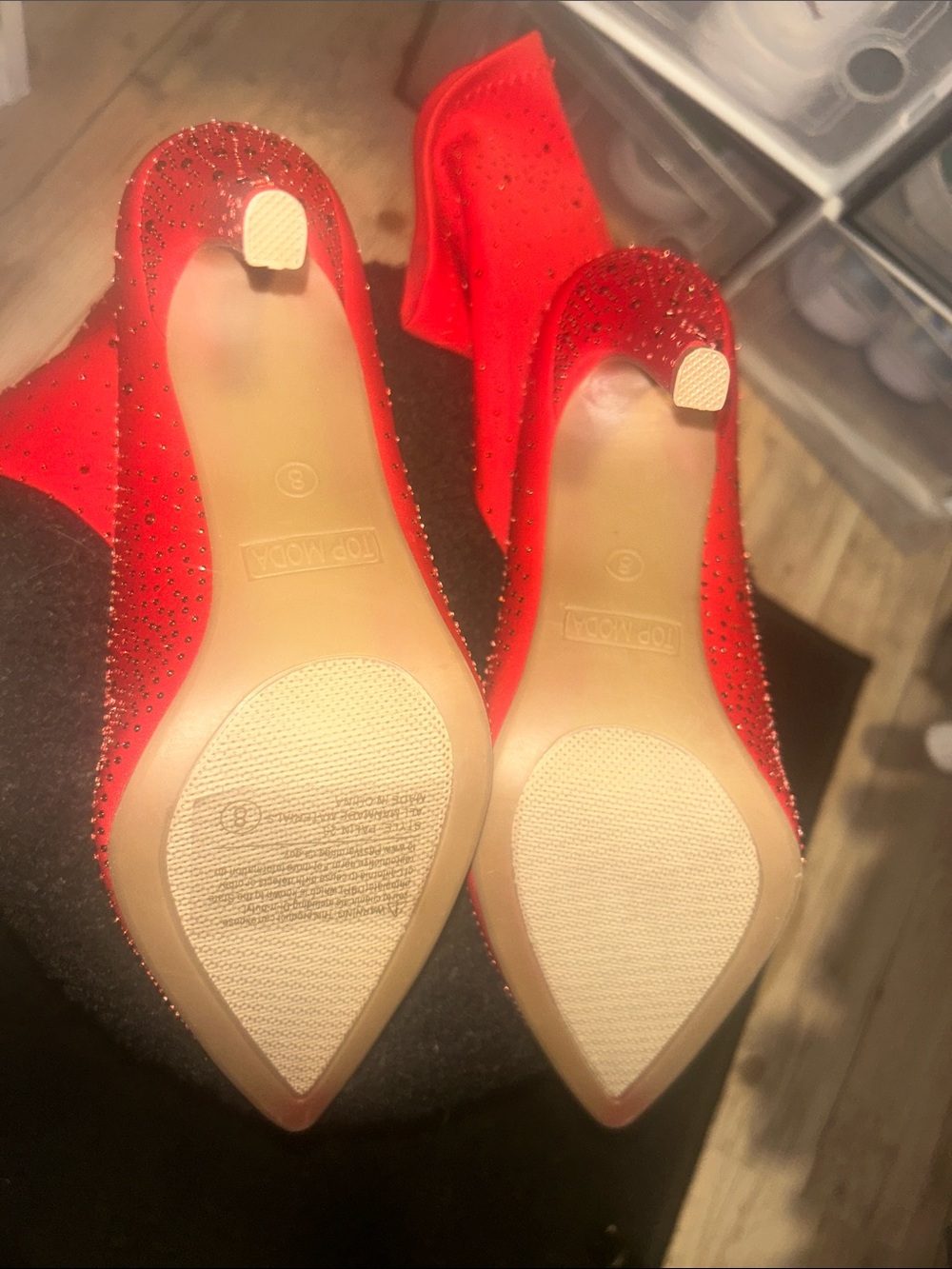 TOP Moda Red Rhinestone Stretch Ankle Booties - Picture 3 of 3